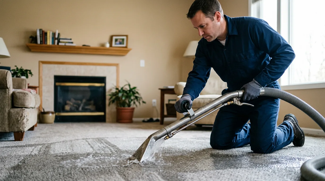 Water damage restoration technician working near Wilson, MI